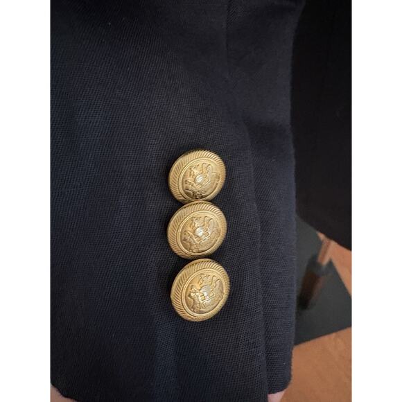 Vtg 80s Liz Claiborne Blazer Double Breasted Gold Button Linen Blend Sz 8 Black - Picture 10 of 10